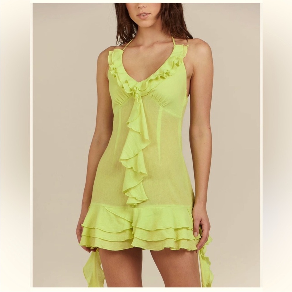 Charlie holiday women’s zephyr lime green ruffle‎ mini dress size 10 medium